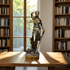 Escultura Deusa da Justiça em Resina com Relógio