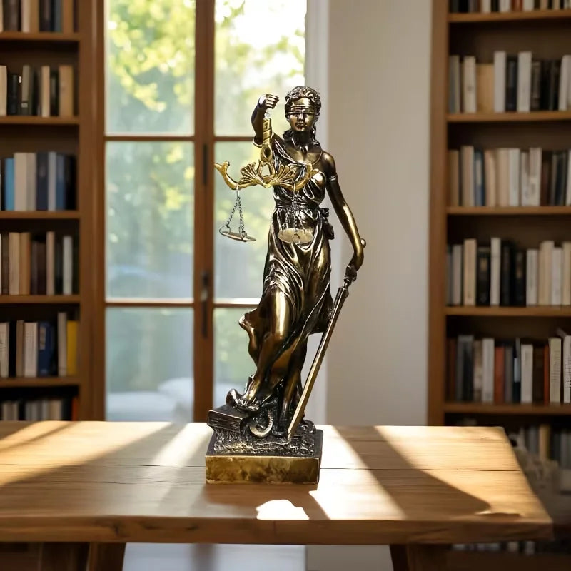 Escultura Deusa da Justiça em Resina com Relógio