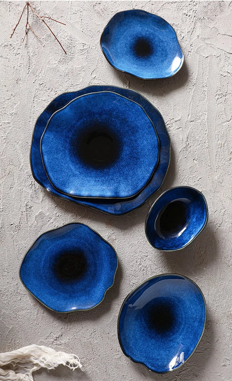 Prato Cerâmico Azul Olho de Gato