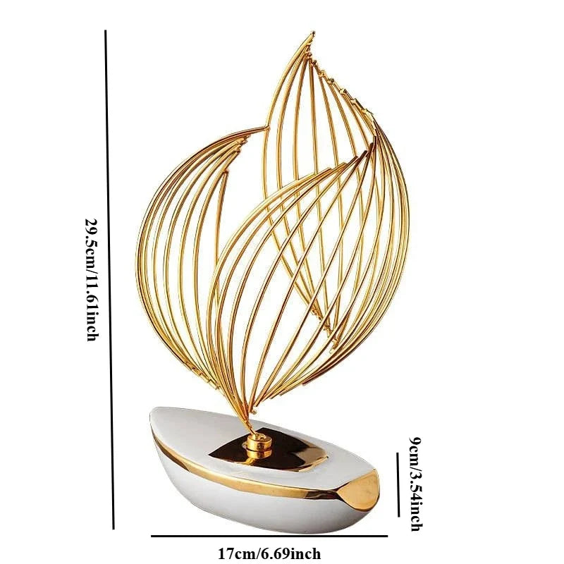 Escultura Decorativa Minimalista em Metal e Cerâmica