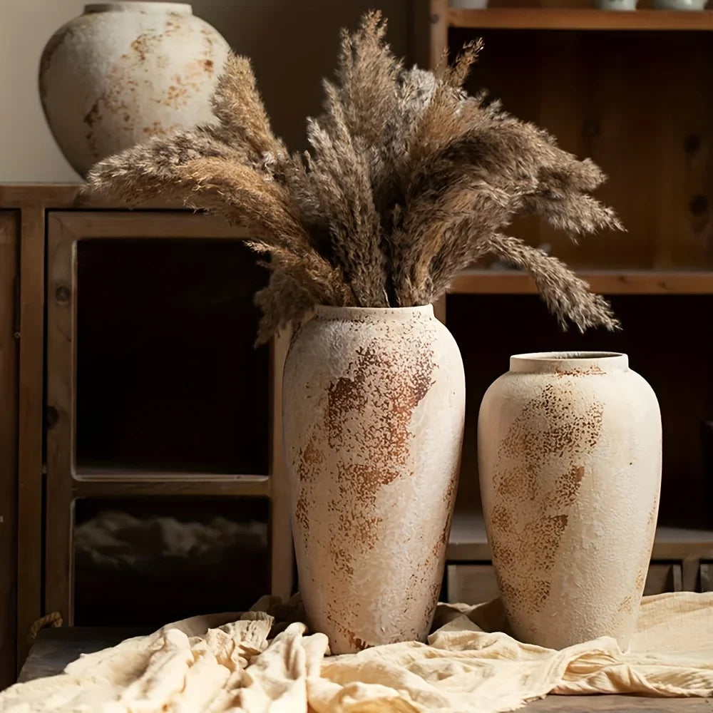 Vaso de Cerâmica Moteado Branco Retrô Elegante