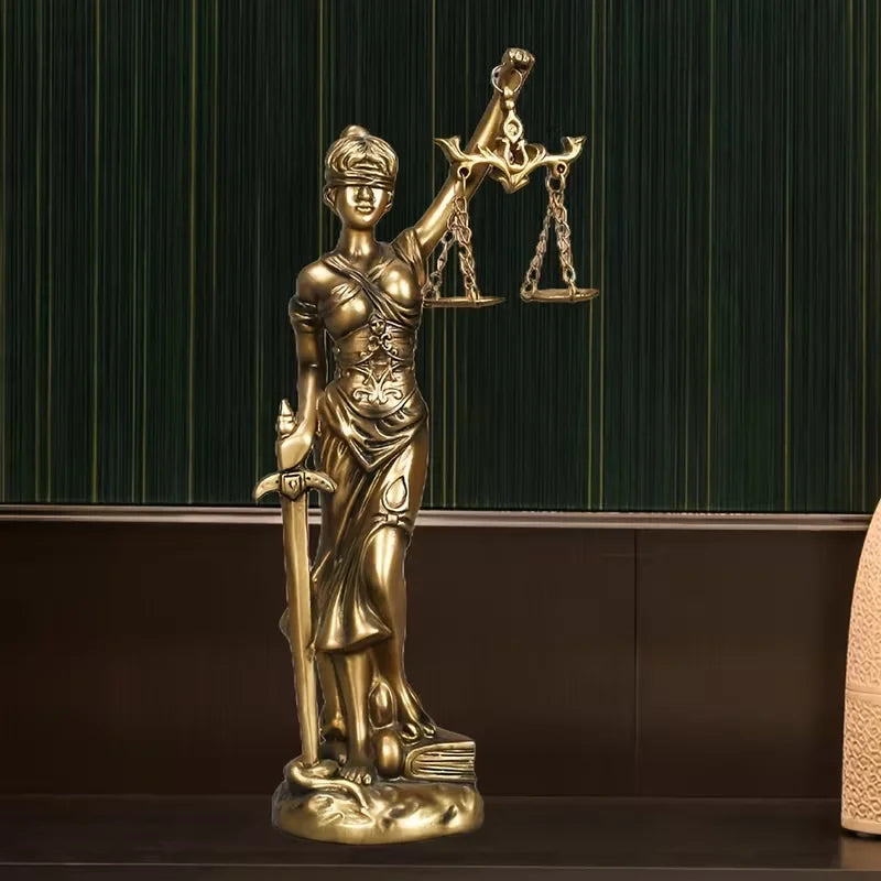 Escultura Deusa da Justiça em Resina com Relógio
