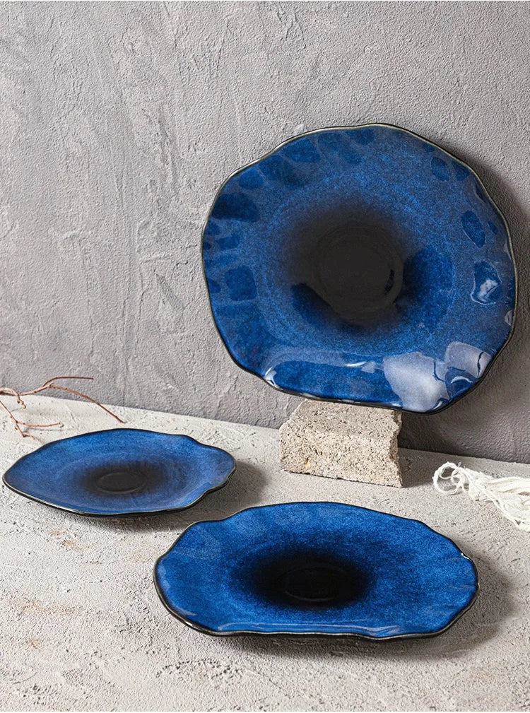 Prato Cerâmico Azul Olho de Gato