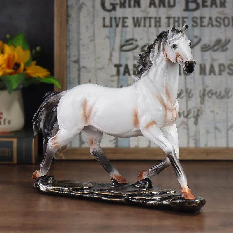 Escultura de Cavalo de Resina Vintage Estilo Chinês