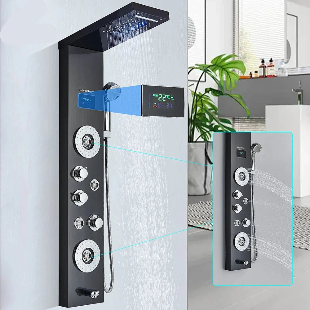 Painel de Chuveiro LED com Massagem e Display Digital