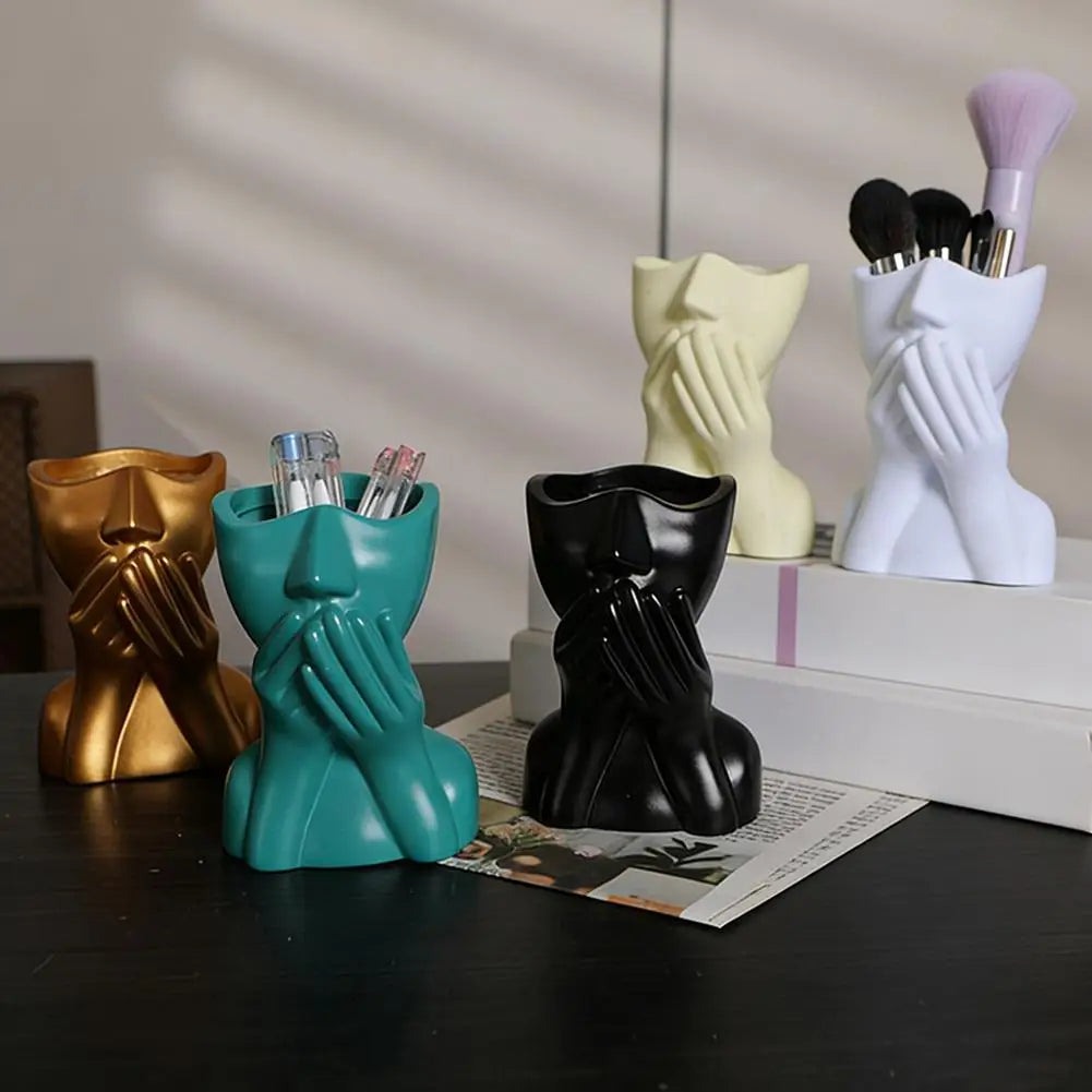 Organizador com Design Abstrato para Maquiagem e Canetas