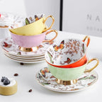 Conjunto de Xícara de Chá em Porcelana de Osso com Design de Borboleta