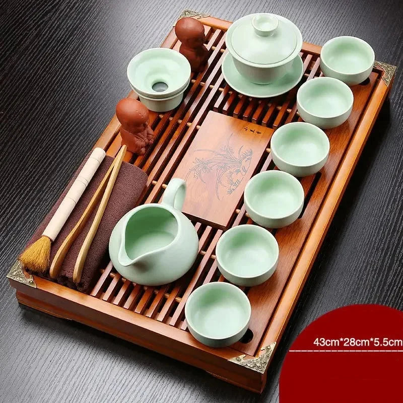 Conjunto de Chá Kung Fu Yixing com Bandeja de Madeira