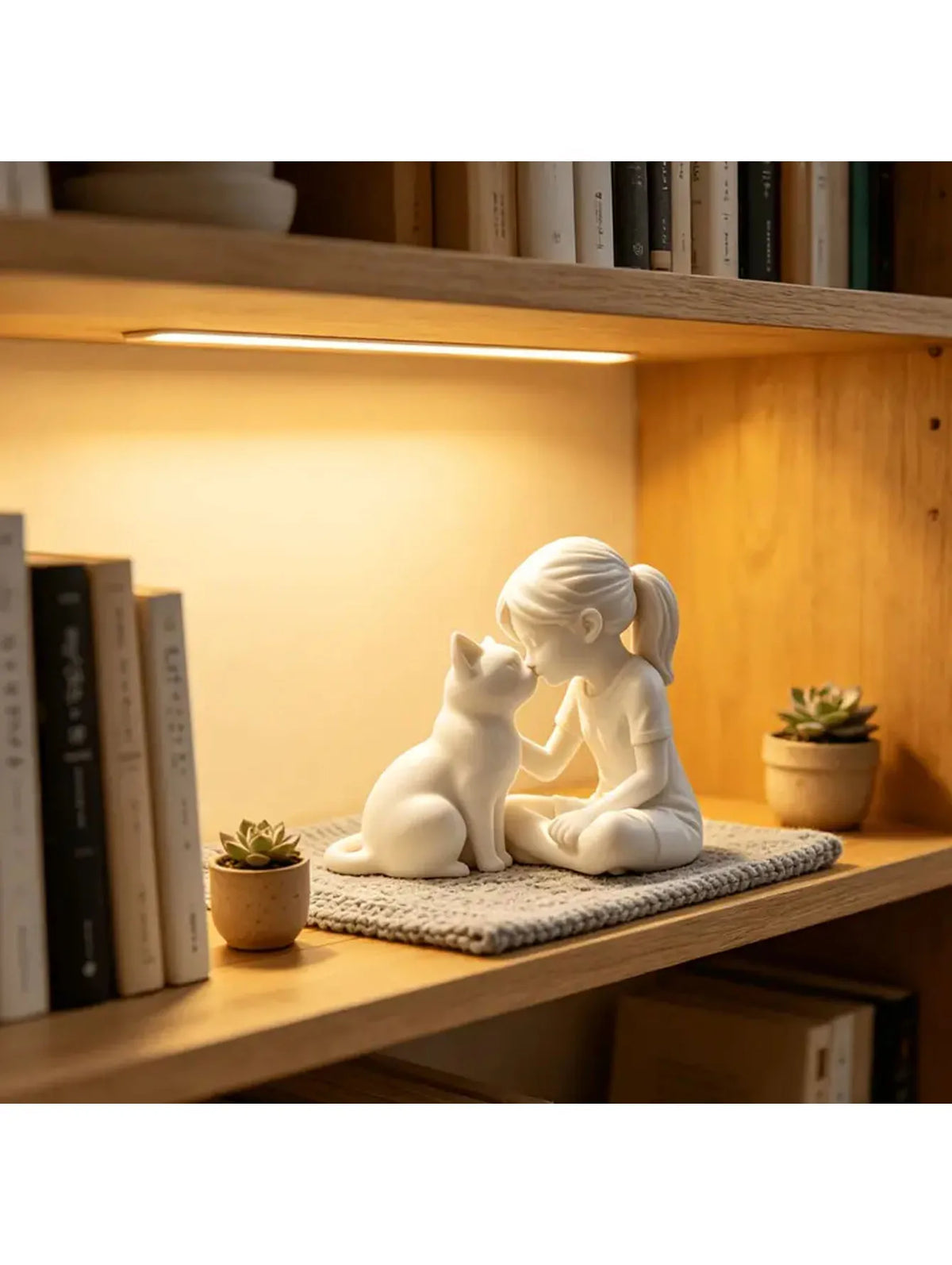 Escultura Menina com Gato Minimalista