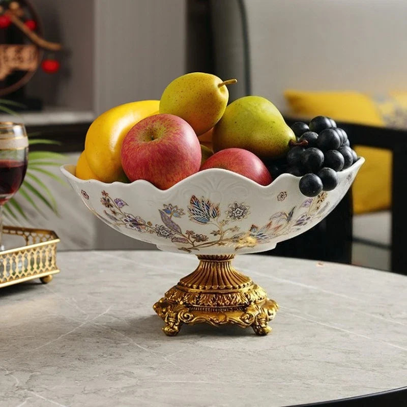 Fruteira Cerâmica Luxo com Pés Altos