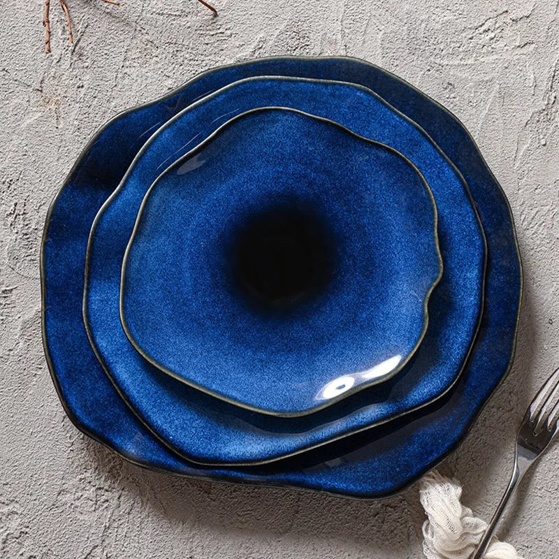Prato Cerâmico Azul Olho de Gato