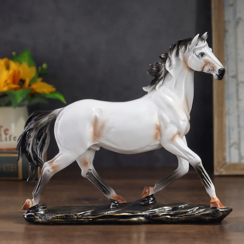 Escultura de Cavalo de Resina Vintage Estilo Chinês
