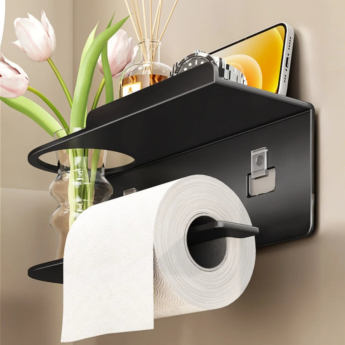 Suporte Autoadesivo de Papel Higiênico com Prateleira