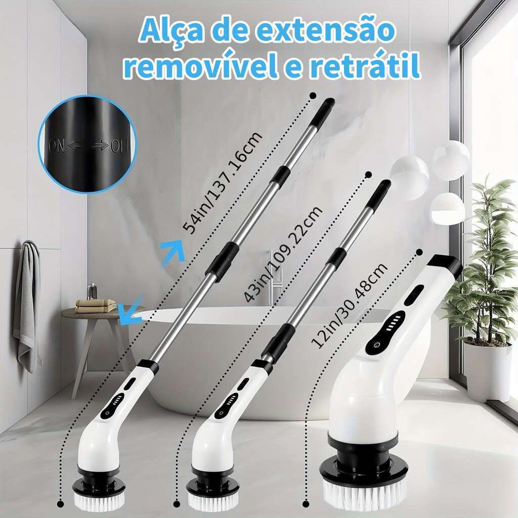 Escova Elétrica USB com Cabeças Intercambiáveis e Extensão