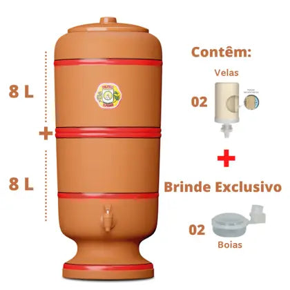 Filtro de Barro para água Tradicional 8 Litros com 2 Velas e 2 Boias - São Pedro