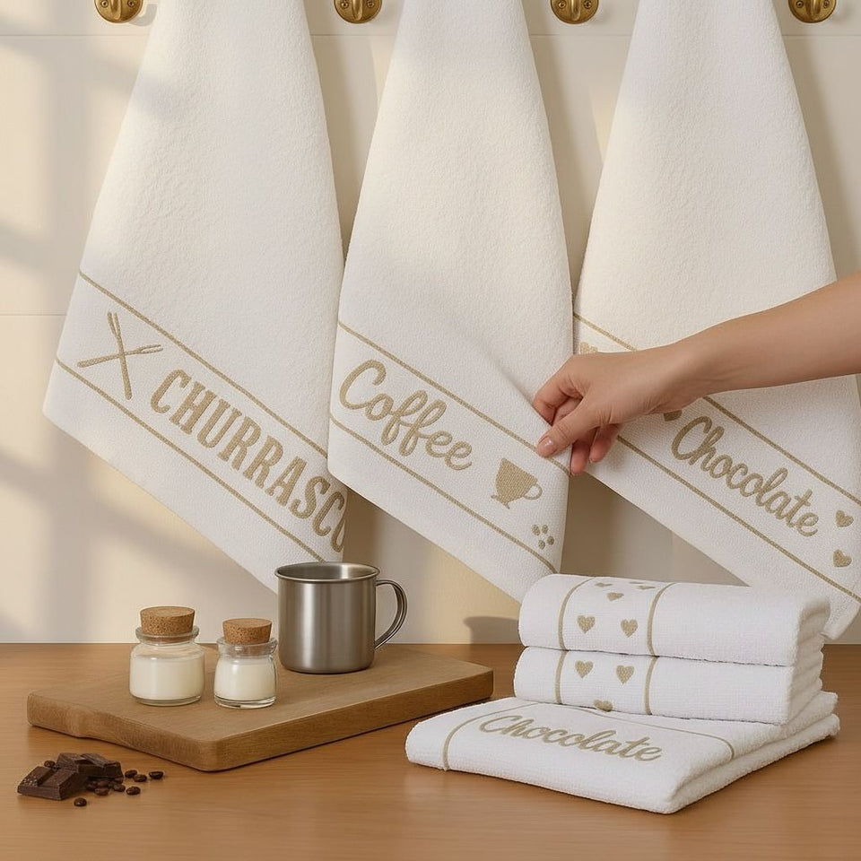 Kit de Toalhas Decorativas 100% Algodão com Frases Inspiradoras