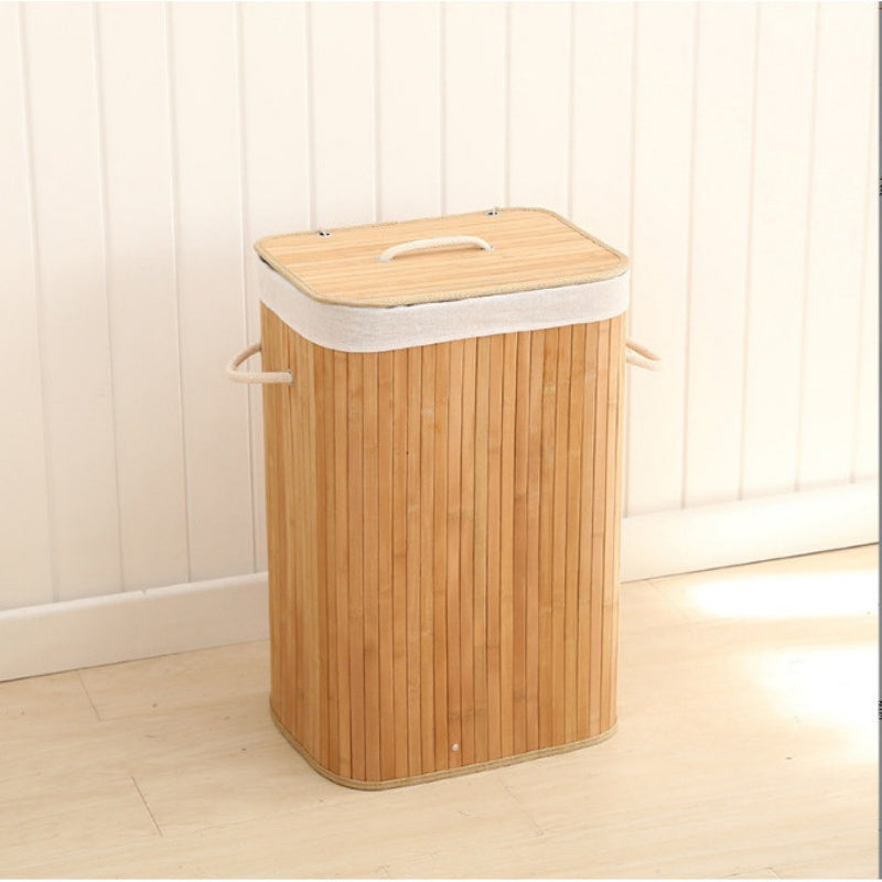 Cesto de Roupa Suja de Bambu com Tampa 72L Dobrável
