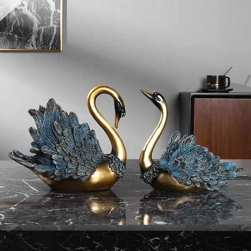 Casal de Cisnes Decorativos em Resina