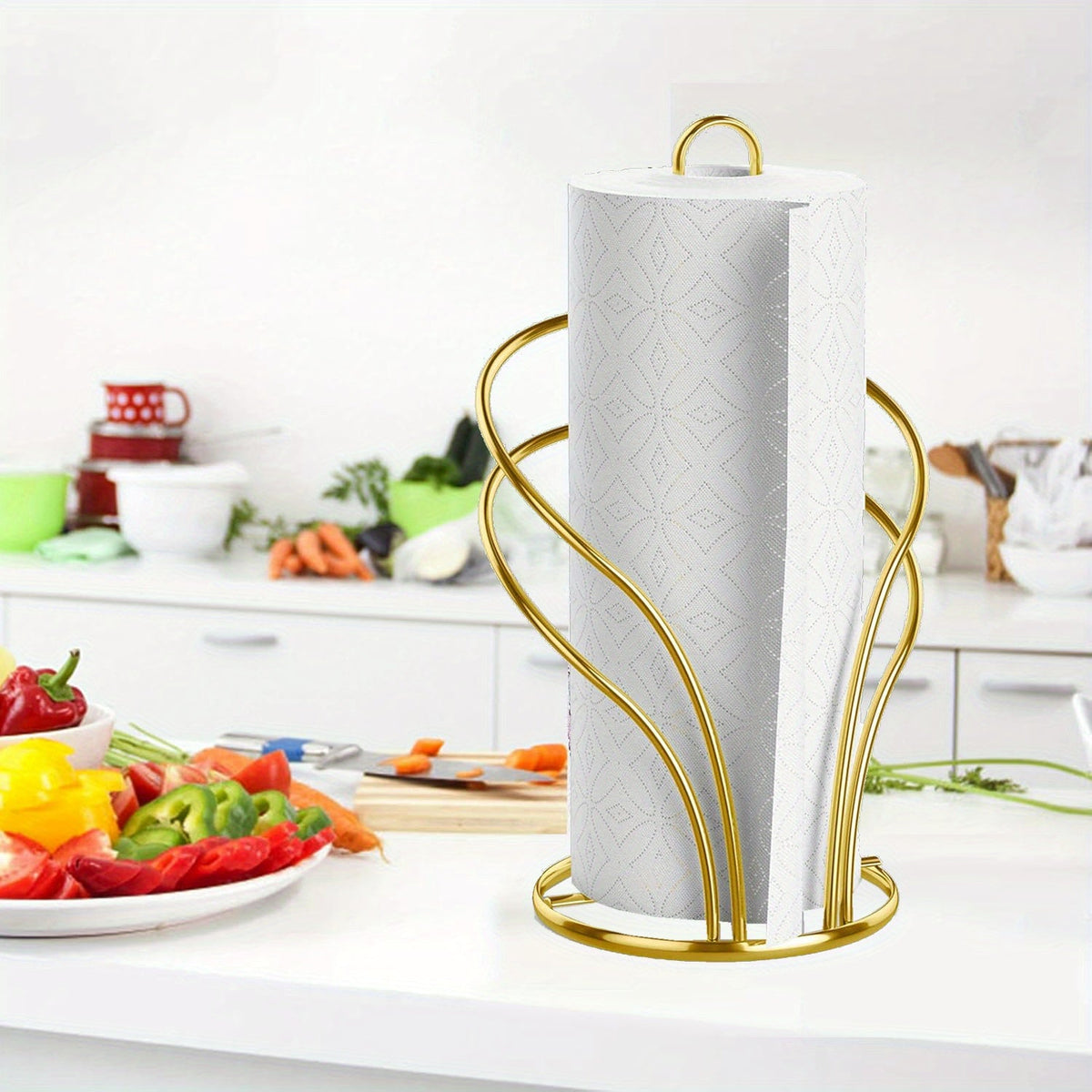 Porta-Toalhas de Papel Dourado com Base Pesada