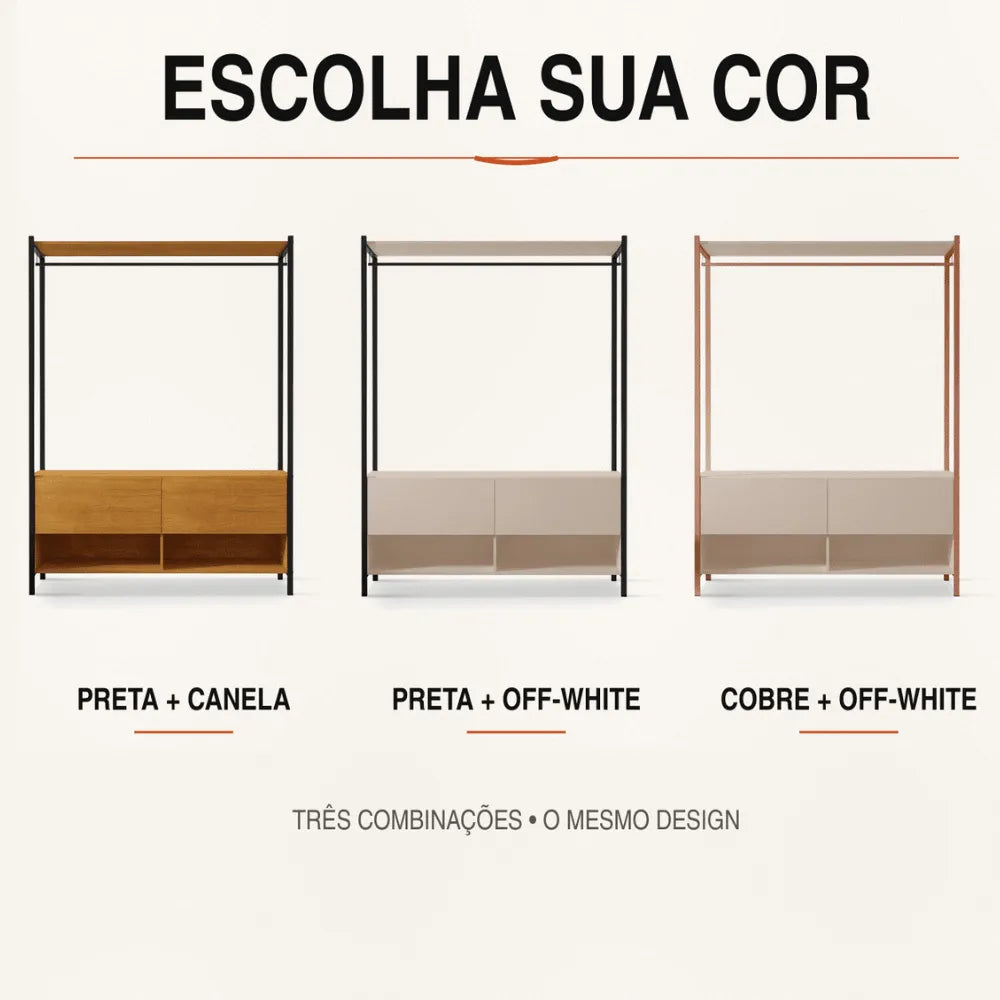 Closet Estilo Industrial Dallas 2 Gavetas e Suporte para Cabide