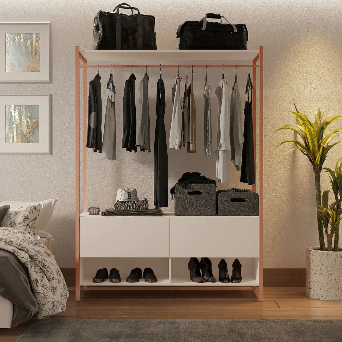 Closet Estilo Industrial Dallas 2 Gavetas e Suporte para Cabide