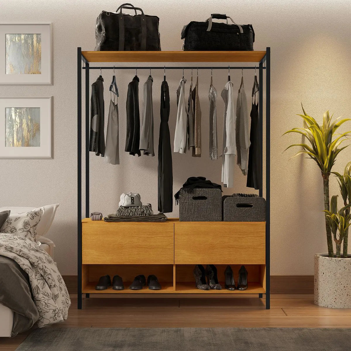 Closet Estilo Industrial Dallas 2 Gavetas e Suporte para Cabide