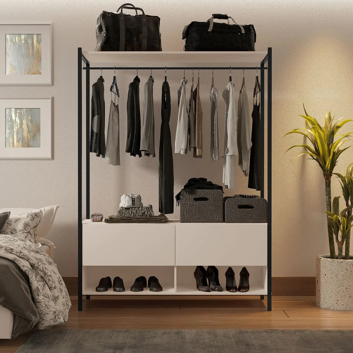 Closet Estilo Industrial Dallas 2 Gavetas e Suporte para Cabide