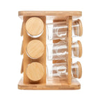 Conjunto Porta Temperos 13 Peças em Vidro com Tampa e Suporte Giratório de Bambu Wolff