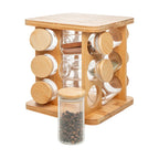 Conjunto Porta Temperos 13 Peças em Vidro com Tampa e Suporte Giratório de Bambu Wolff