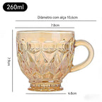 Conjunto de Xícaras Âmbar Luxo Cristal Dourado 260ml