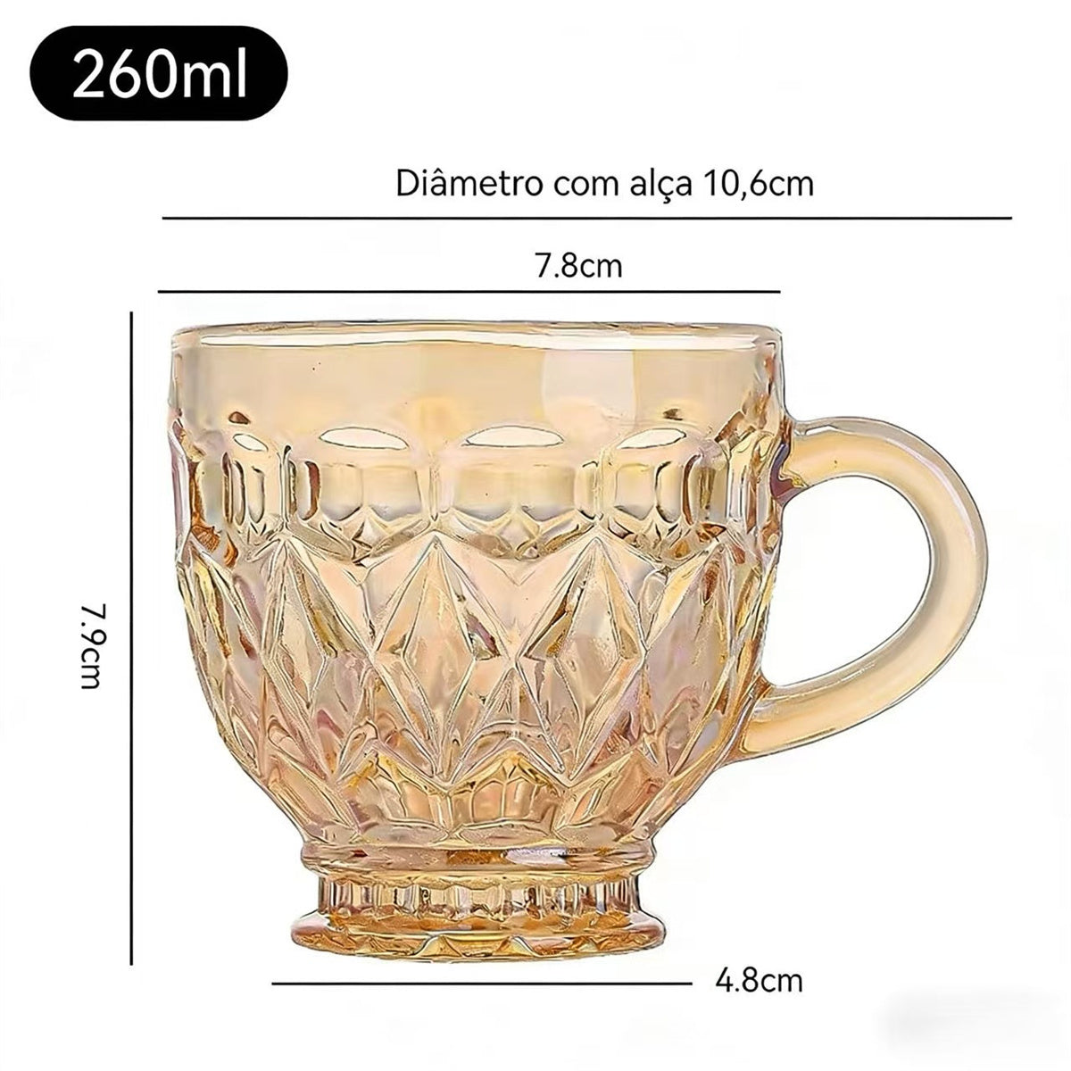Conjunto de Xícaras Âmbar Luxo Cristal Dourado 260ml