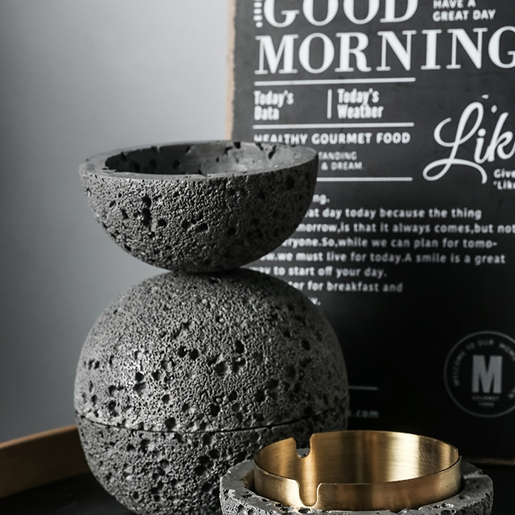 Cinzeiro Minimalista de Concreto com Tigela de Aço Inoxidável