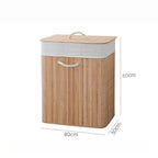 Cesto de Roupa Suja de Bambu com Tampa 72L Dobrável