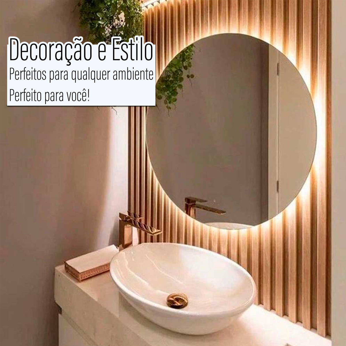 Espelho Redondo Decorativo com Iluminação LED
