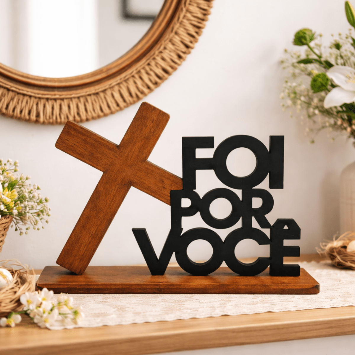 Enfeite Decorativo de Páscoa 'Foi Por Você' em MDF