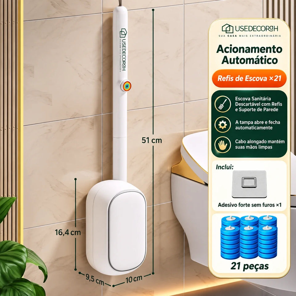 Escova Sanitária Descartável com Refis e Suporte de Parede