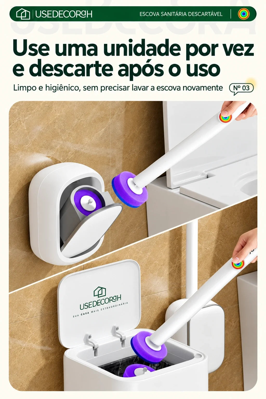 Escova Sanitária Descartável com Refis e Suporte de Parede