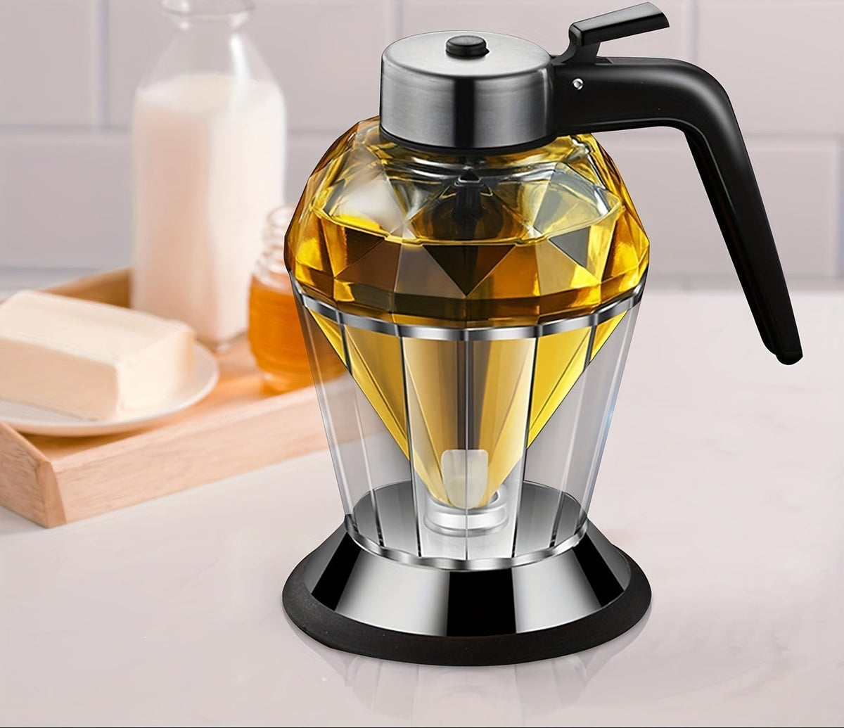 Dispenser de Mel de Vidro 200ml com Padrão Diamante