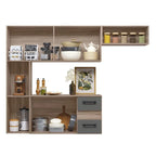 Cozinha Compacta Modulada Suspensa 7 Portas 2 Gavetas Juliete Cinza/Carvalho Nature/Chumbo Carvalho Nature/Chumbo