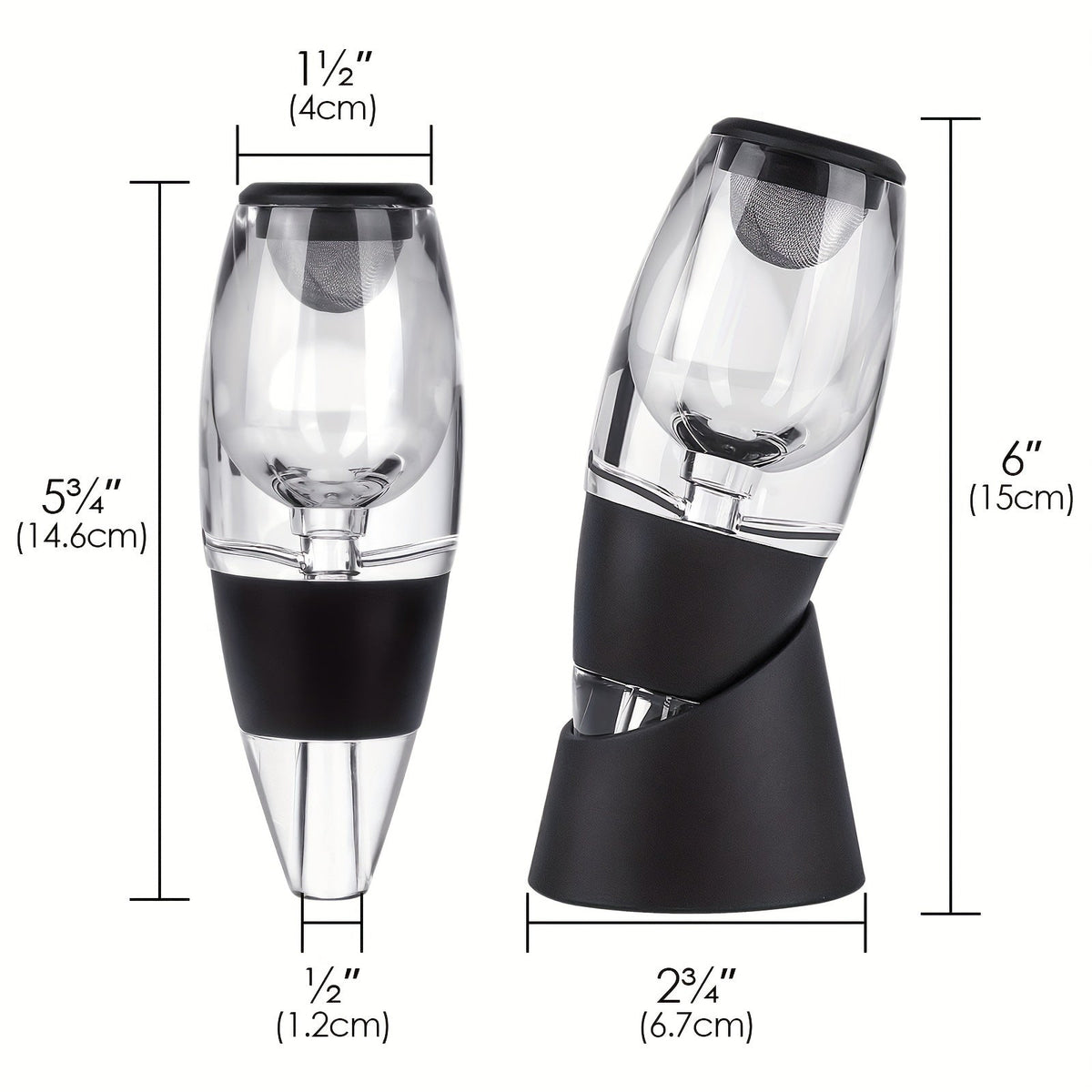 Aerador e Decantador de Vinho Preto com Acabamento Metálico