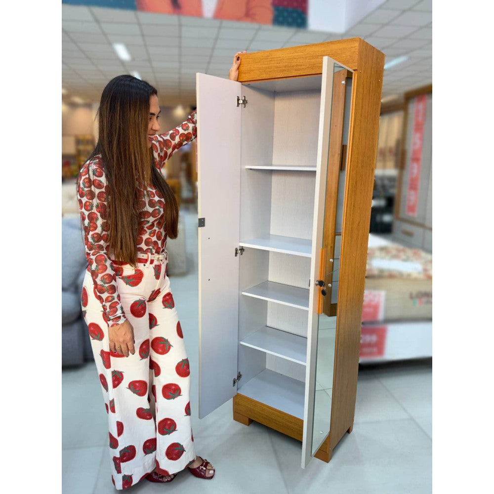 Sapateira Mari Plus c/ espelho e chave 4 Prateleiras - Cinamomo/Off White