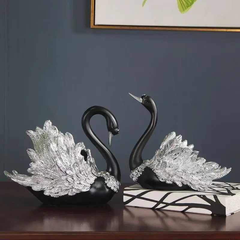 Casal de Cisnes Decorativos em Resina