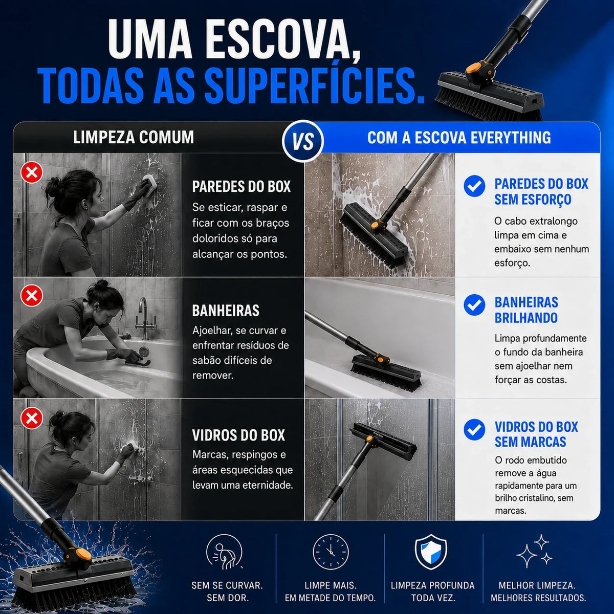 Escova Multifuncional 3 em 1 com Cabo Extensível